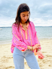 Sorbet Mangue – Chemise Carreaux Rose Framboise & Jaune Soleil