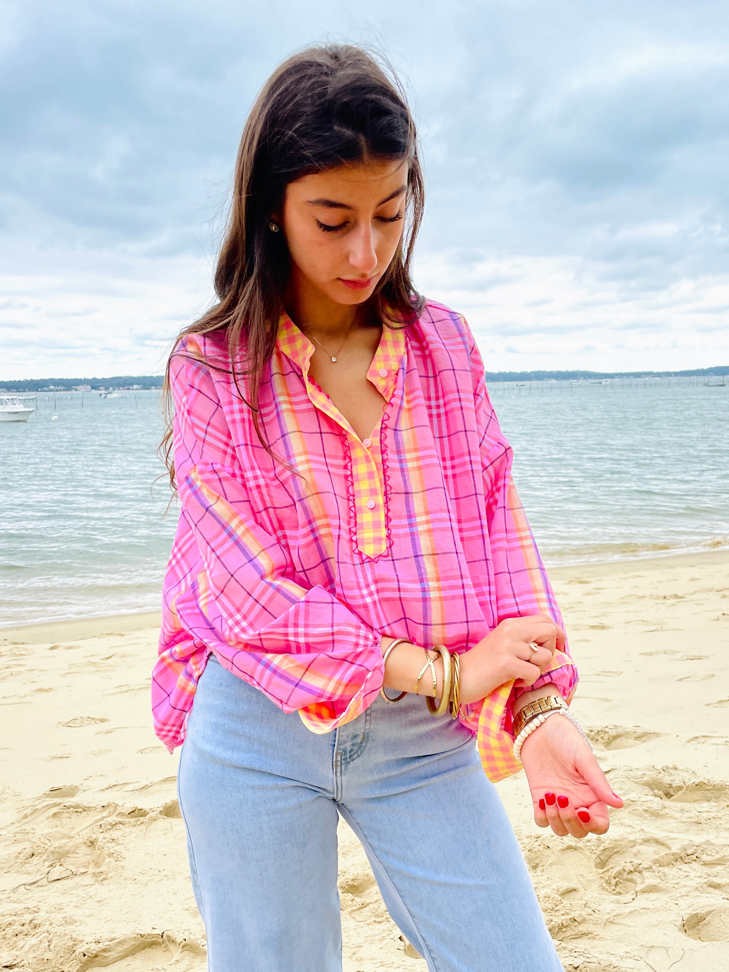 Sorbet Mangue – Chemise Carreaux Rose Framboise & Jaune Soleil