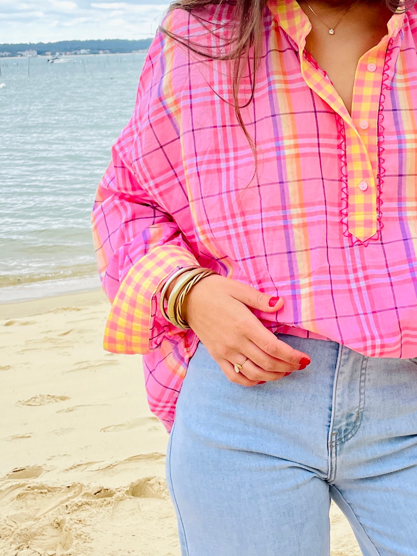 Sorbet Mangue – Chemise Carreaux Rose Framboise & Jaune Soleil