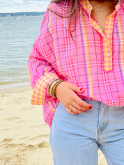 Sorbet Mangue – Chemise Carreaux Rose Framboise & Jaune Soleil