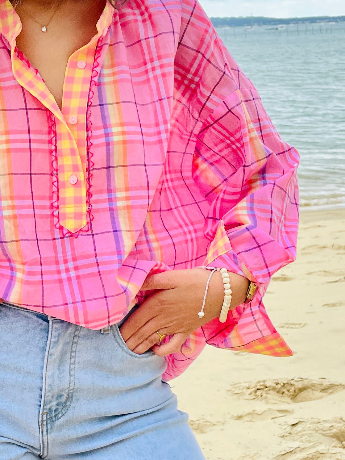 Sorbet Mangue – Chemise Carreaux Rose Framboise & Jaune Soleil