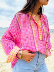 Sorbet Mangue – Chemise Carreaux Rose Framboise & Jaune Soleil