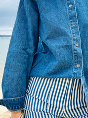 Capitaine Denim – Surchemise Col Froncé en Jean Bleu Brut