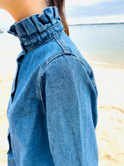 Capitaine Denim – Surchemise Col Froncé en Jean Bleu Brut