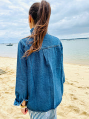 Capitaine Denim – Surchemise Col Froncé en Jean Bleu Brut