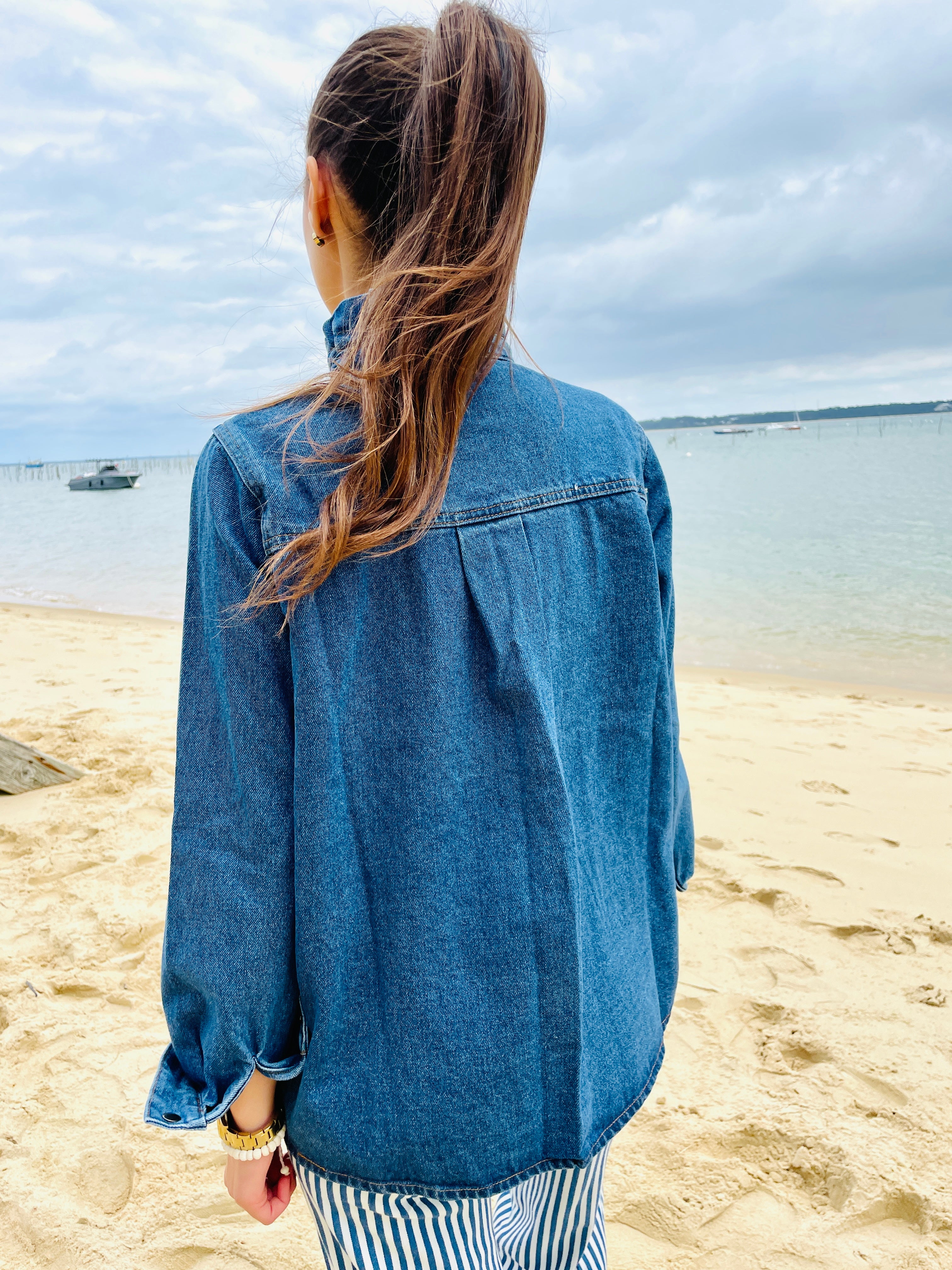 Capitaine Denim – Surchemise Col Froncé en Jean Bleu Brut