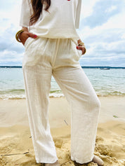 Soleil Vanille – Pantalon Large en Lin Blanc Cassé