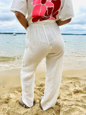 Soleil Vanille – Pantalon Large en Lin Blanc Cassé