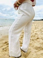 Soleil Vanille – Pantalon Large en Lin Blanc Cassé