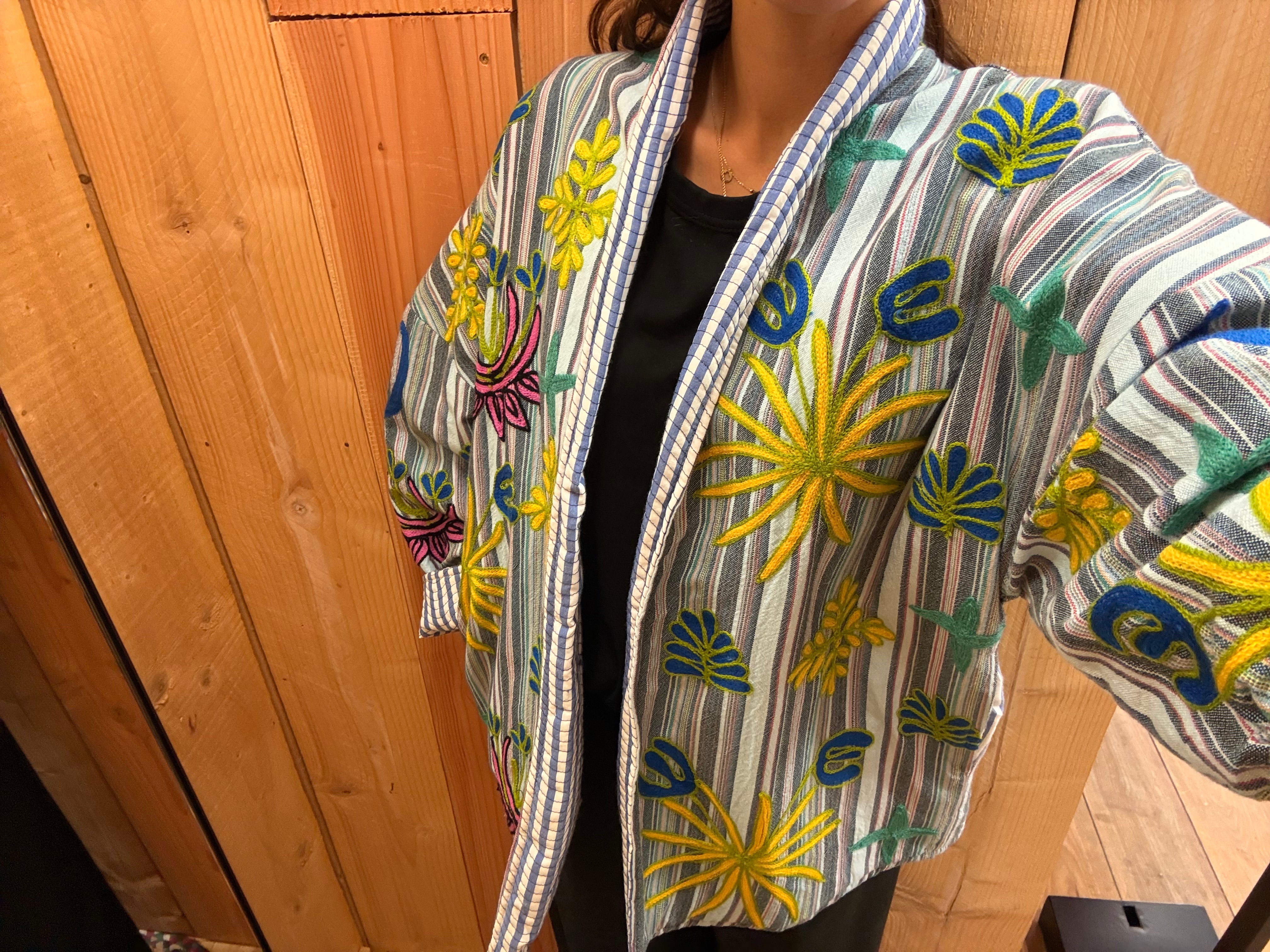 Veste matelassée brodée bohème – 100% coton