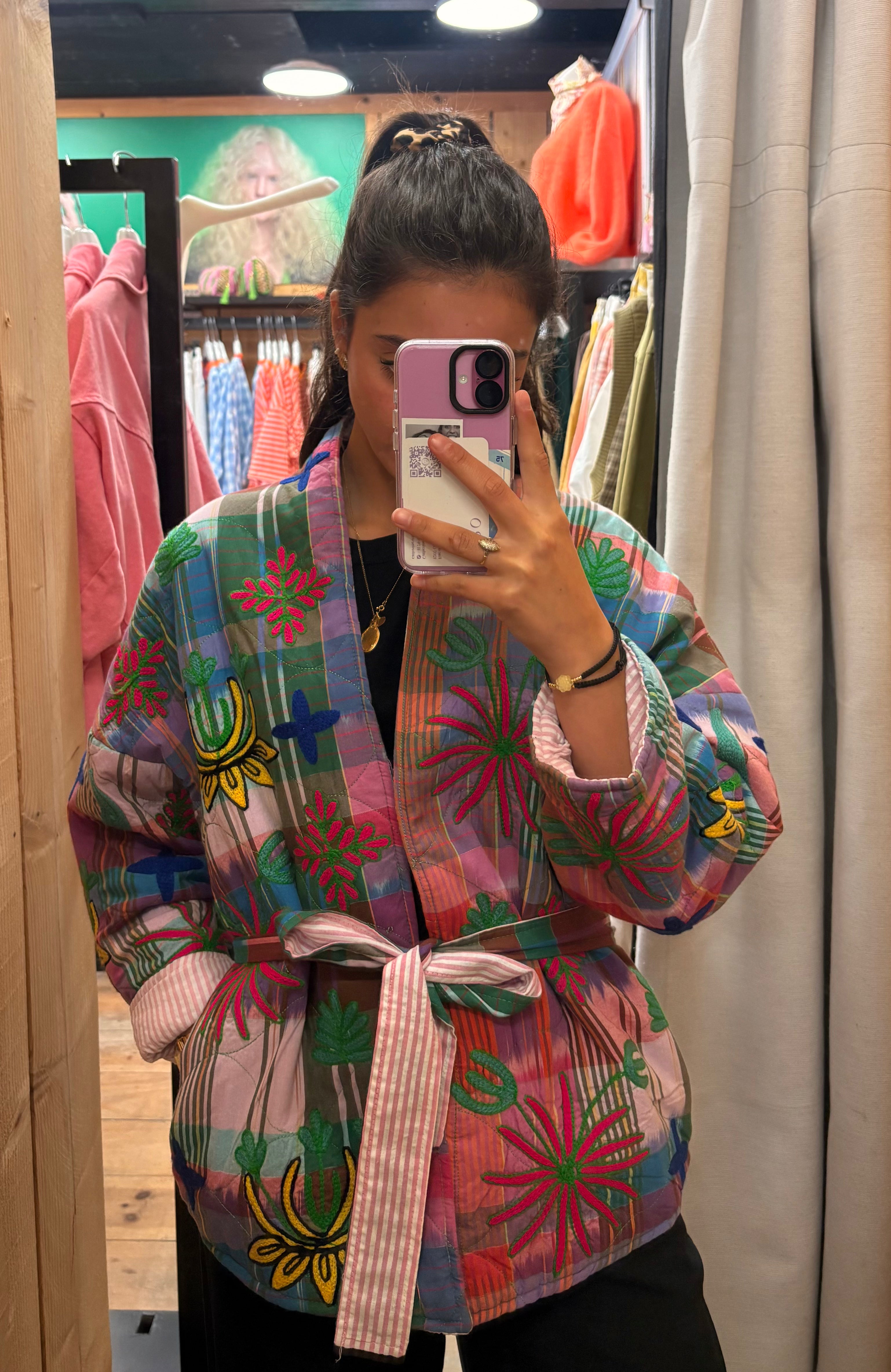 Veste matelassée brodée bohème – 100% coton