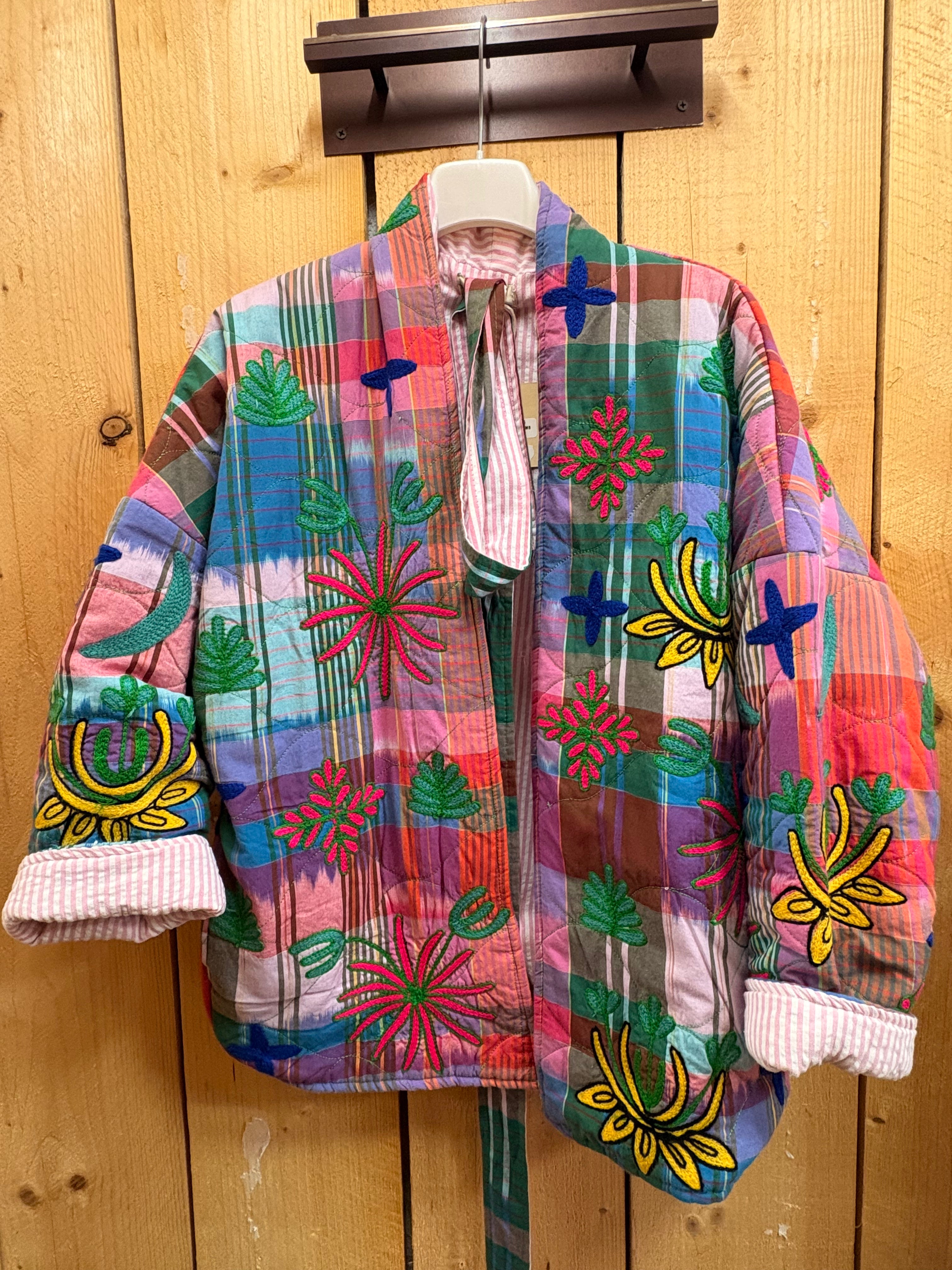 Veste matelassée brodée bohème – 100% coton