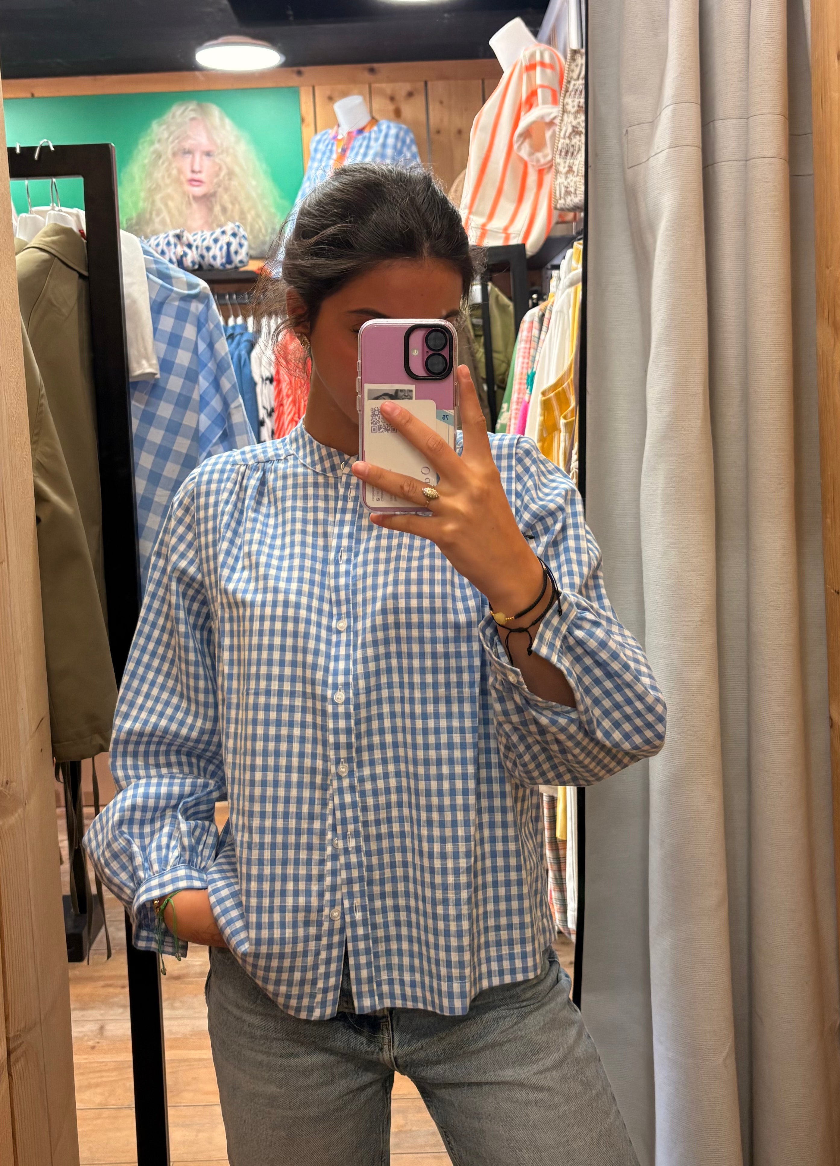 Blouse vichy col Mao